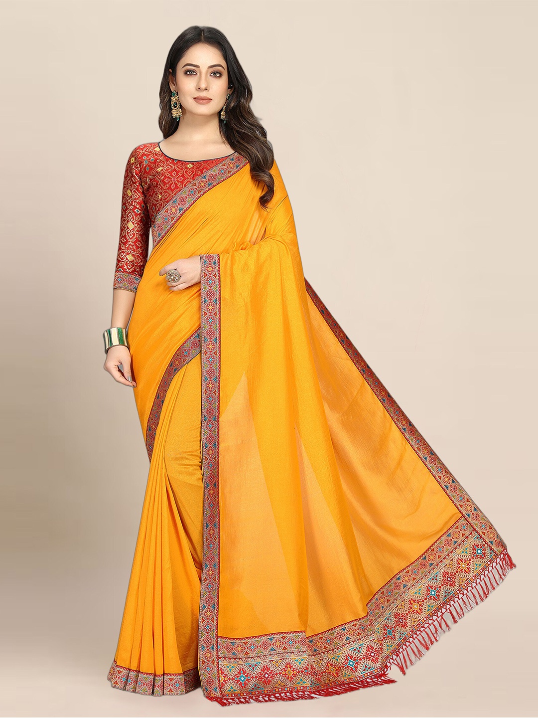 

Anjaneya Sarees Poly Georgette Saree, Yellow
