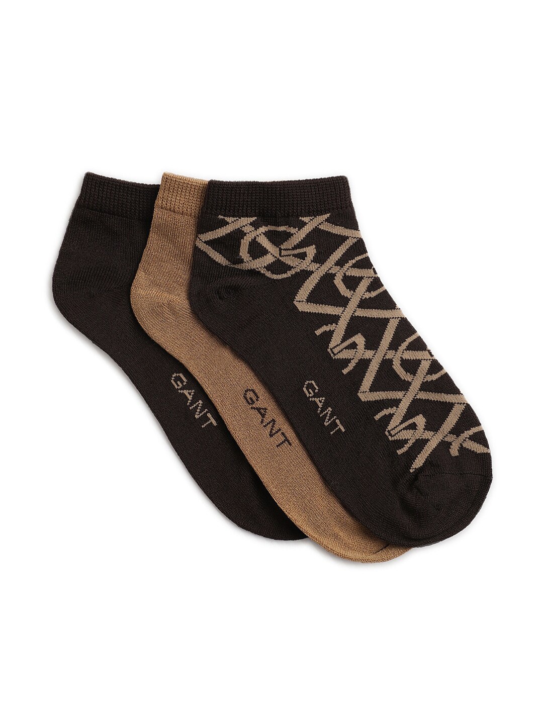

GANT Women Pack Of 3 Patterned Ankle Length Socks, Camel brown