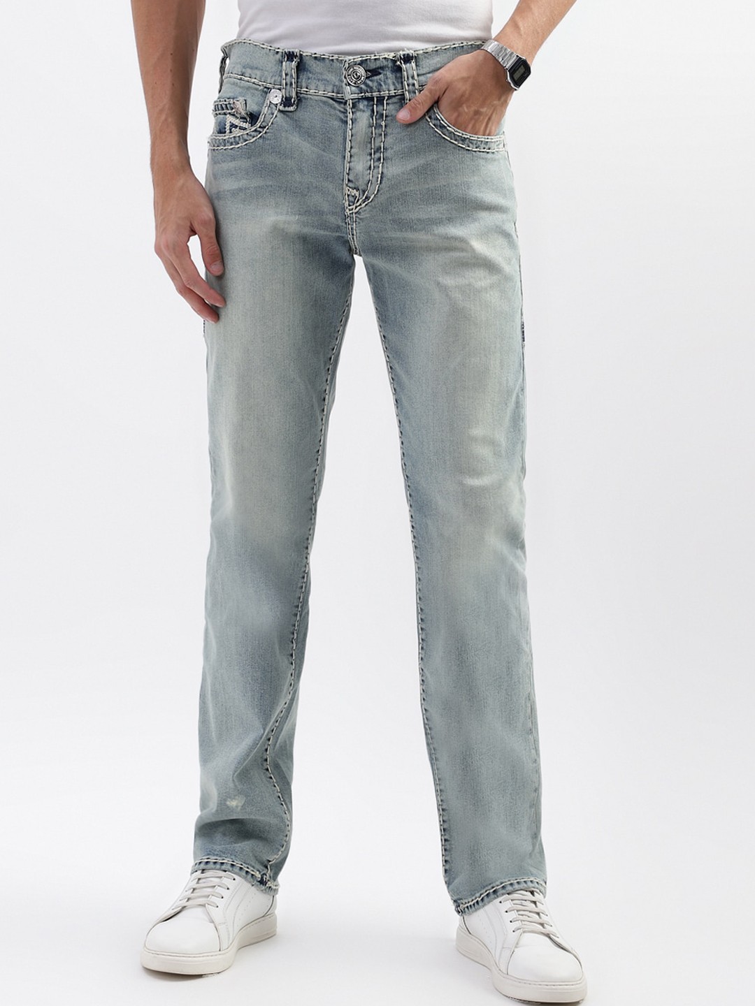 

True Religion Men Super T Ricky Straight Fit Blue Mid Rise Jeans