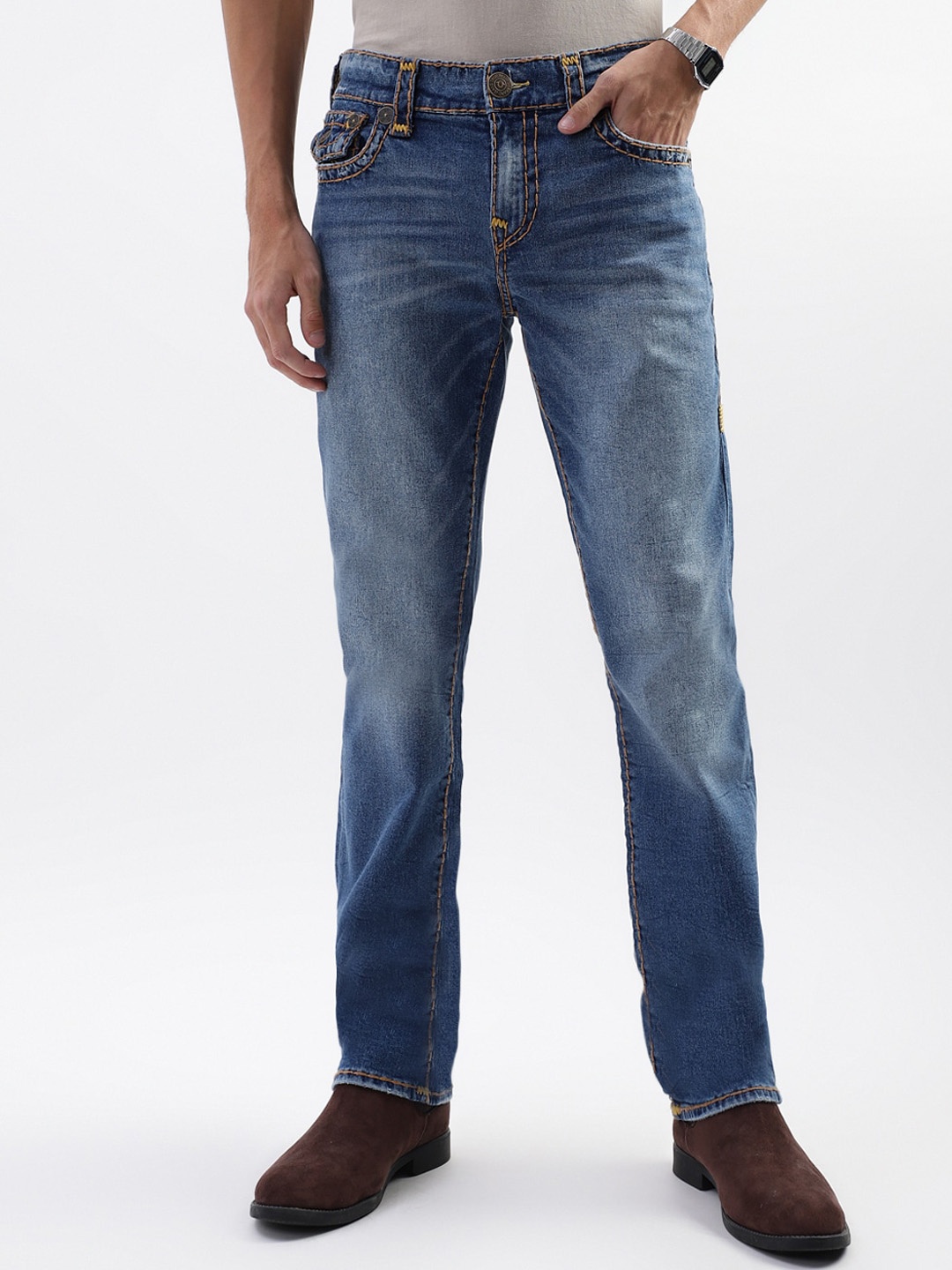 

True Religion Men Super T Ricky Straight Fit Blue Mid Rise Jeans