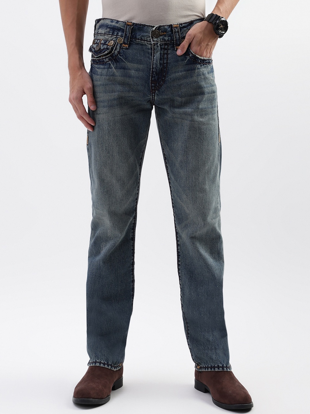 

True Religion Men Super T Ricky Straight Fit Blue Mid Rise Jeans