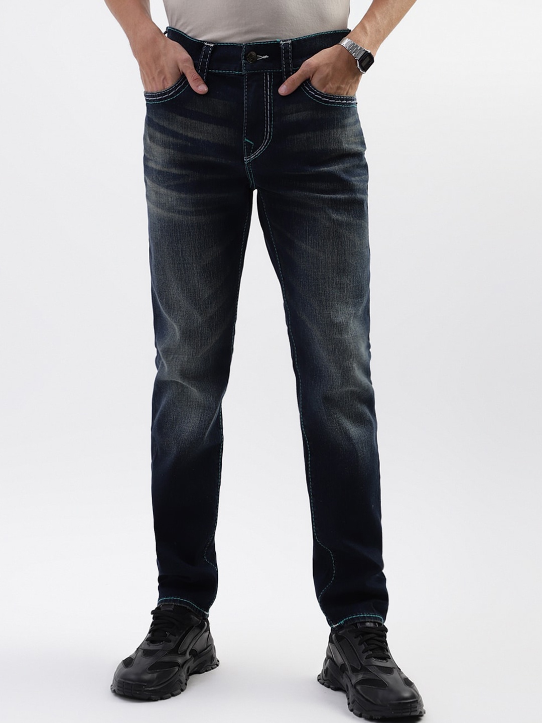 

True Religion Men SN Rocco Mid-Rise Clean Look Skinny Fit Cotton Jeans, Blue