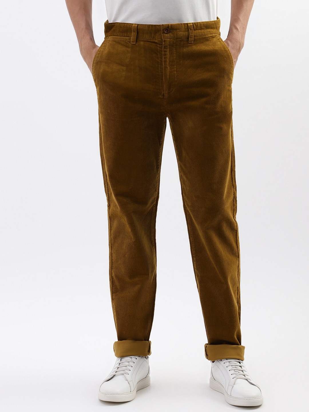 

GANT Men Mid Rise Regular Fit Plain Cotton Chinos Trousers, Brown