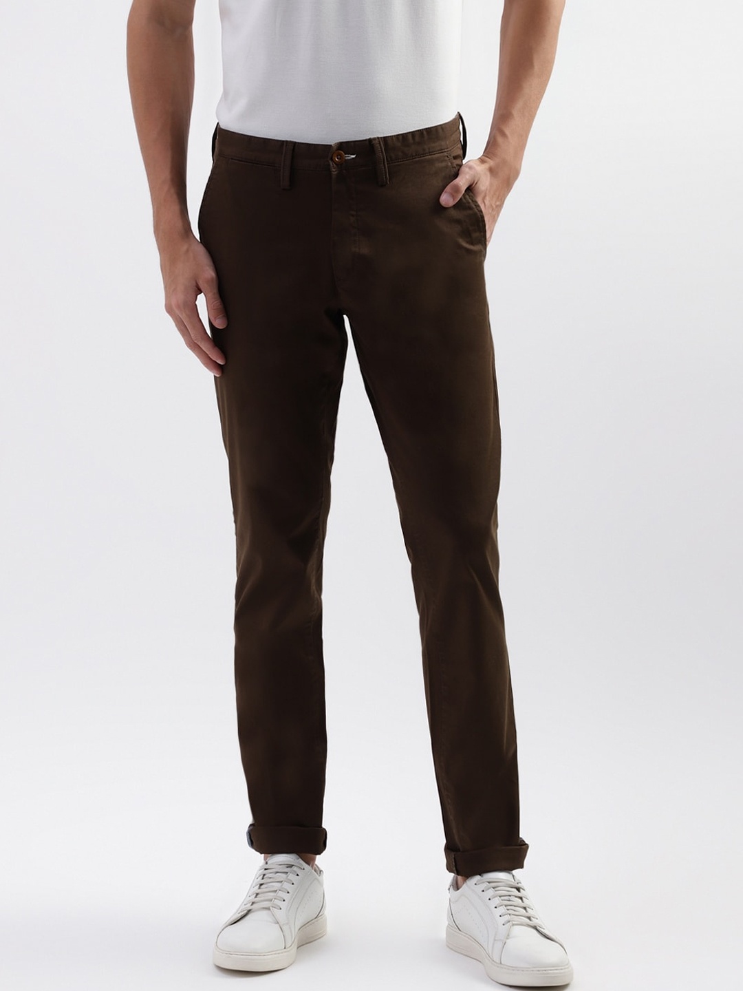 

GANT Men Mid Rise Slim Fit Plain Organic Cotton Chinos Trousers, Brown