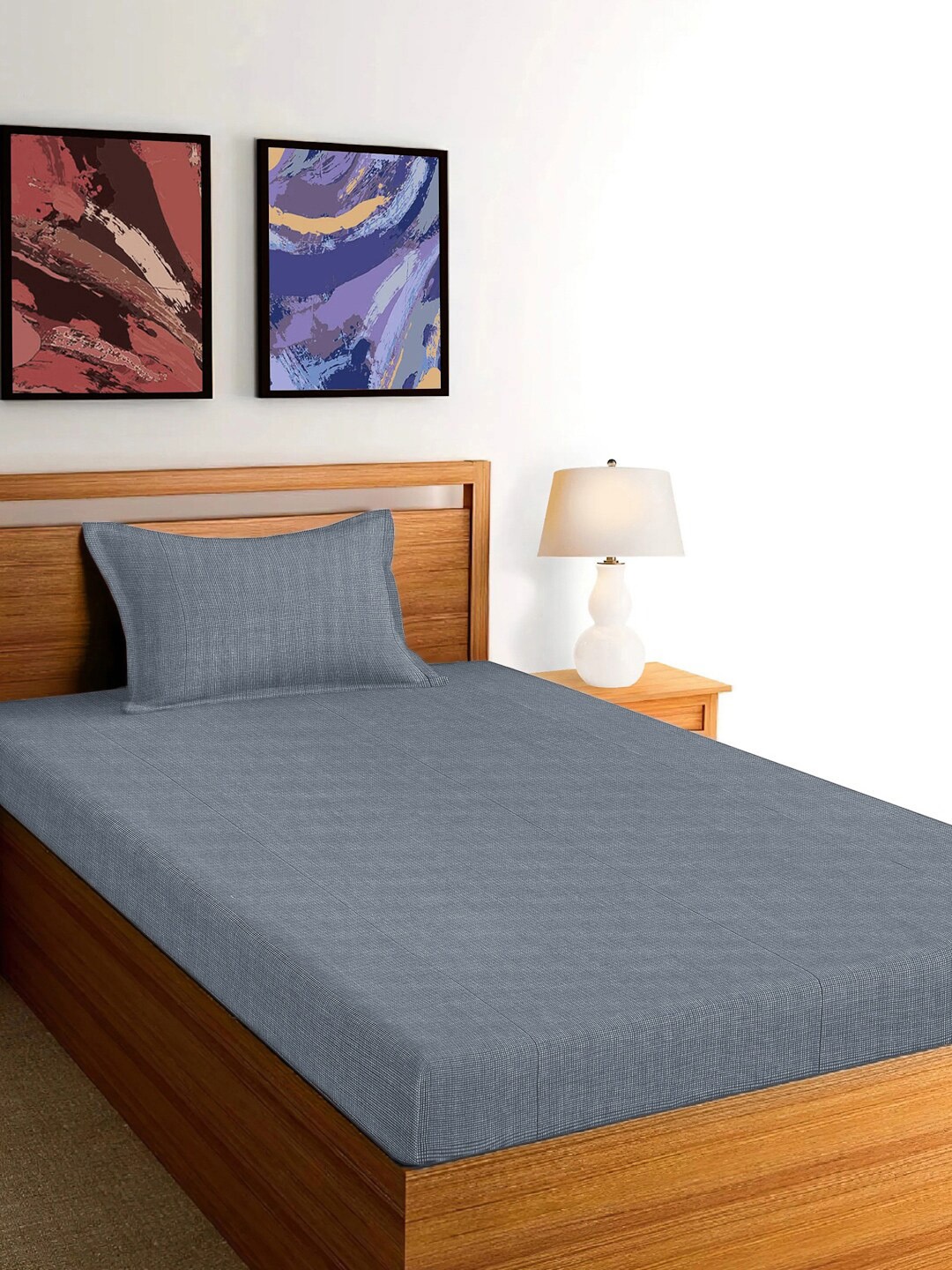 

KLOTTHE Grey Printed 400 TC Pure Cotton Single Bed Bedsheet With 1 Pillow Cover
