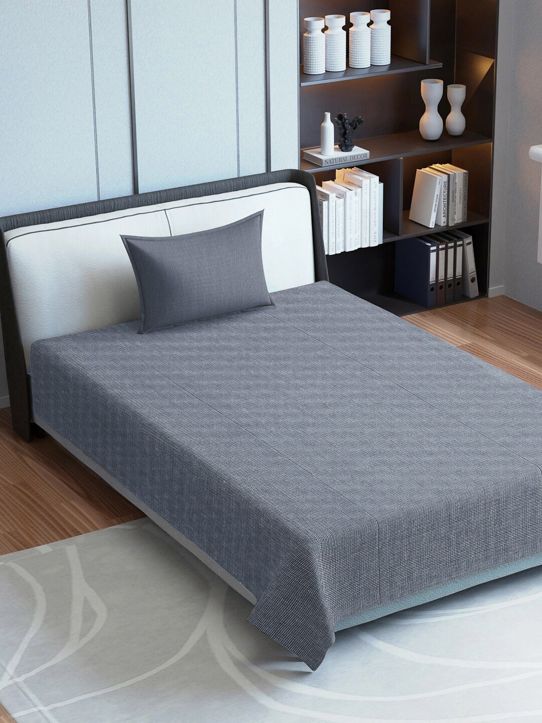 

KLOTTHE Grey & White Woven-Design 400 TC Pure Cotton Single Bed Cover With 1 Pillow Cover