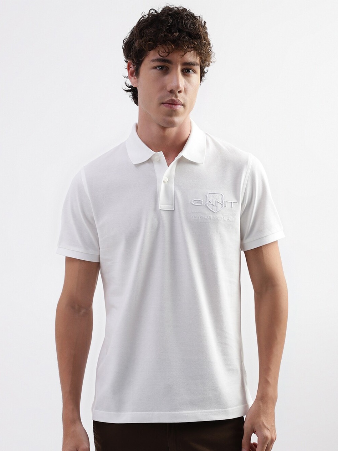 

GANT Brand Logo Printed Polo Collar Pure Cotton T-shirt, White