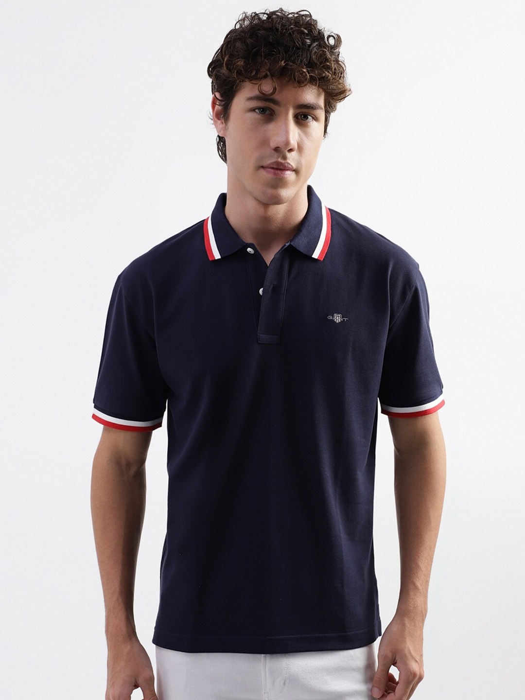 

GANT Polo Collar Relaxed Fit Pure Cotton T-shirt, Navy blue