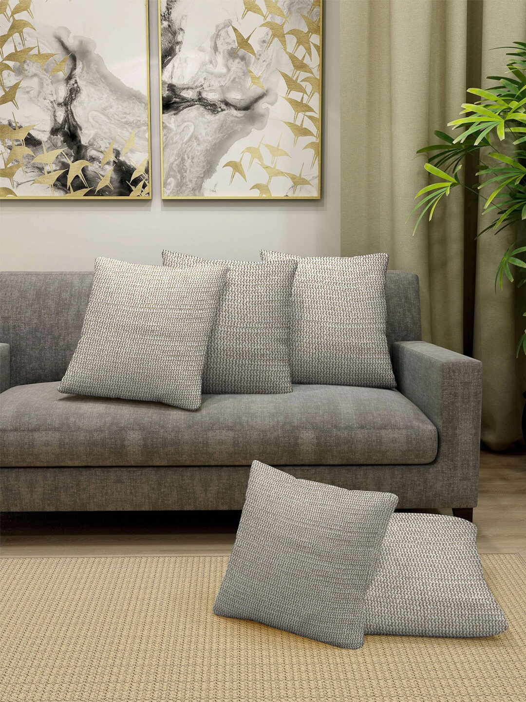 

KLOTTHE Beige 5 Pieces Self-Designed Textured Pure Cotton Square Cushion Covers