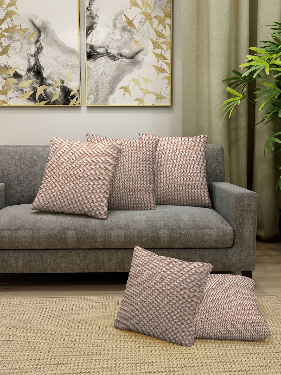 

KLOTTHE Brown 5 Pieces Self-Designed Textured Pure Cotton Square Cushion Covers