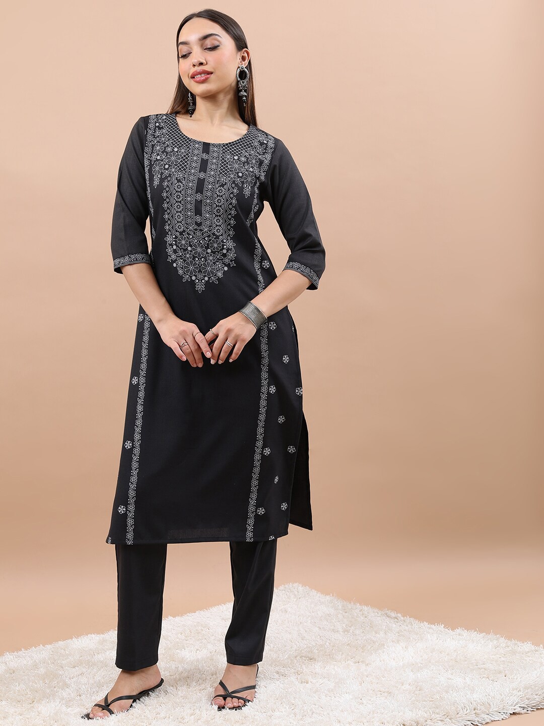 

KETCH Ethnic Motifs Printed Kurta, Black