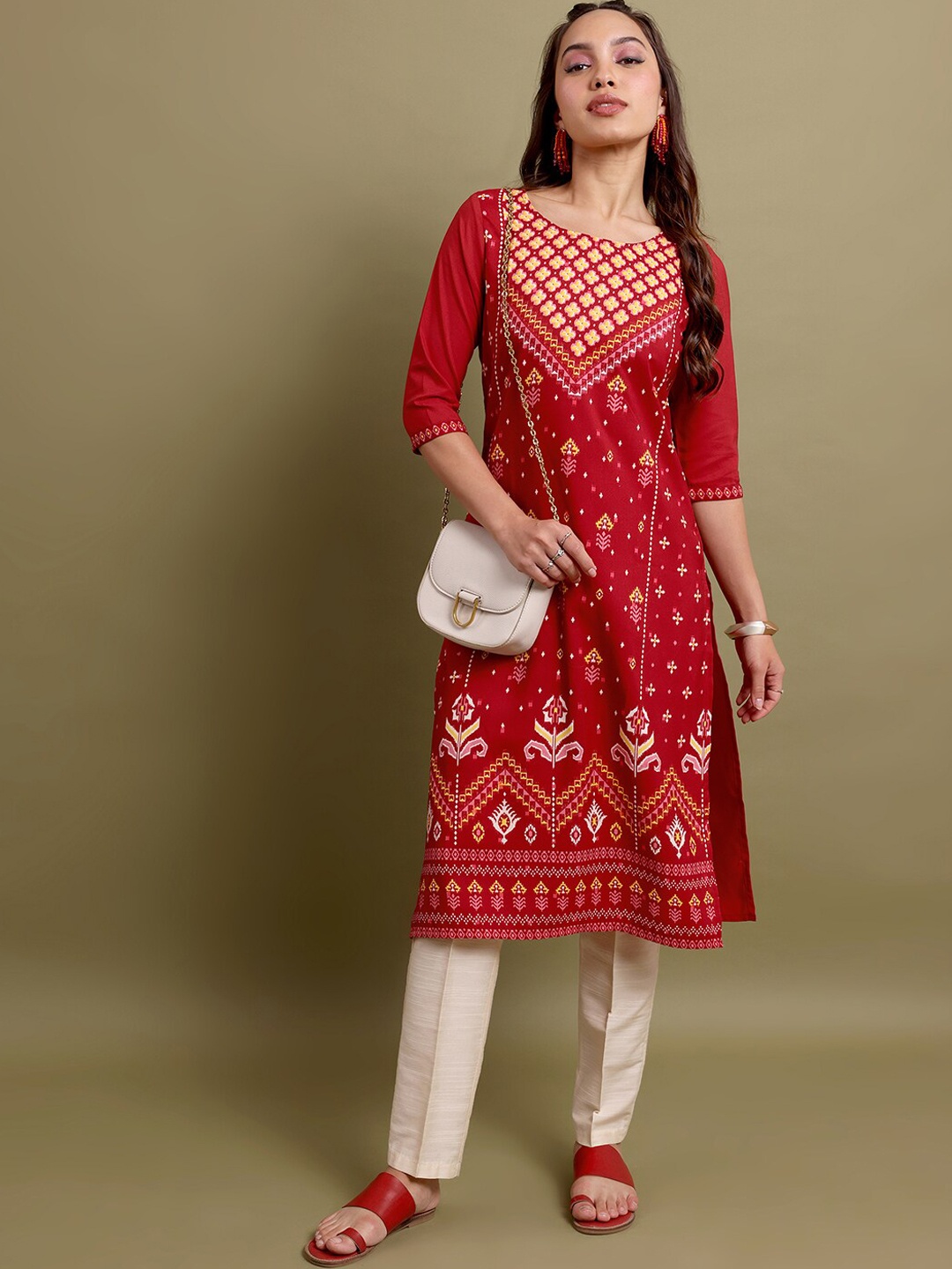 

KETCH Ethnic Motifs Printed Kurta, Red