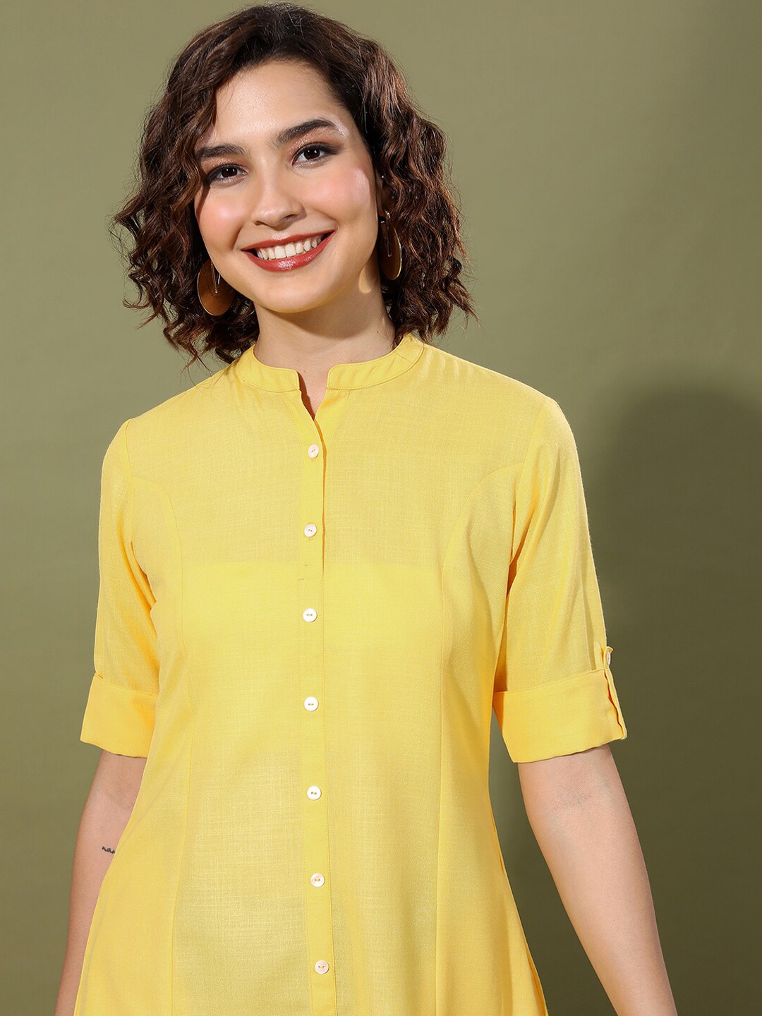 

KETCH Yellow Mandarin Collar A-Line Kurta