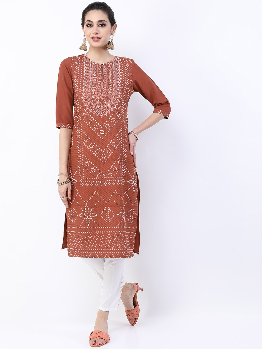 

KETCH Floral Printed Keyhole Neck Straight Kurta, Grey