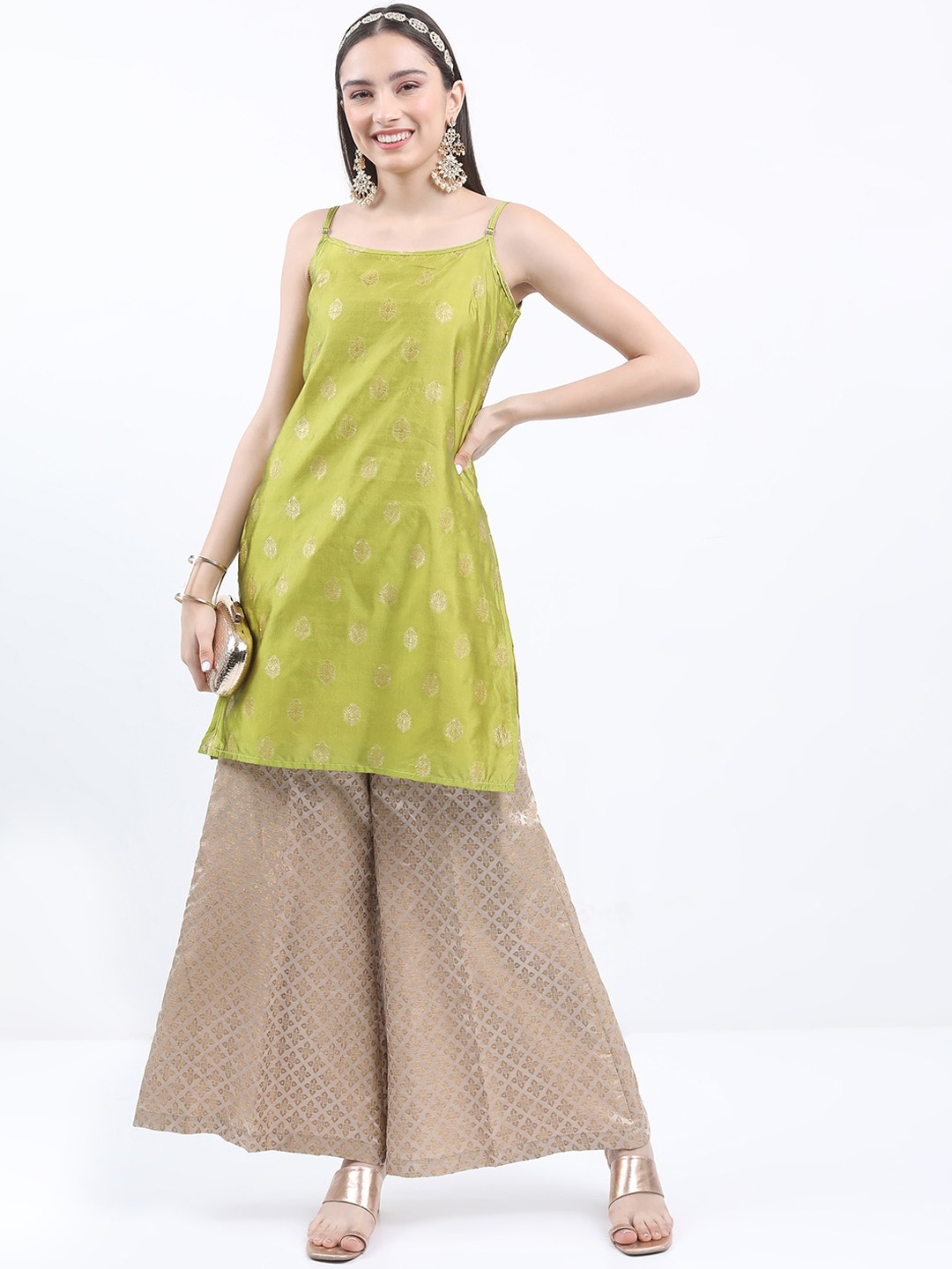 

KETCH Olive Green Ethnic Motifs Woven Design Kurta