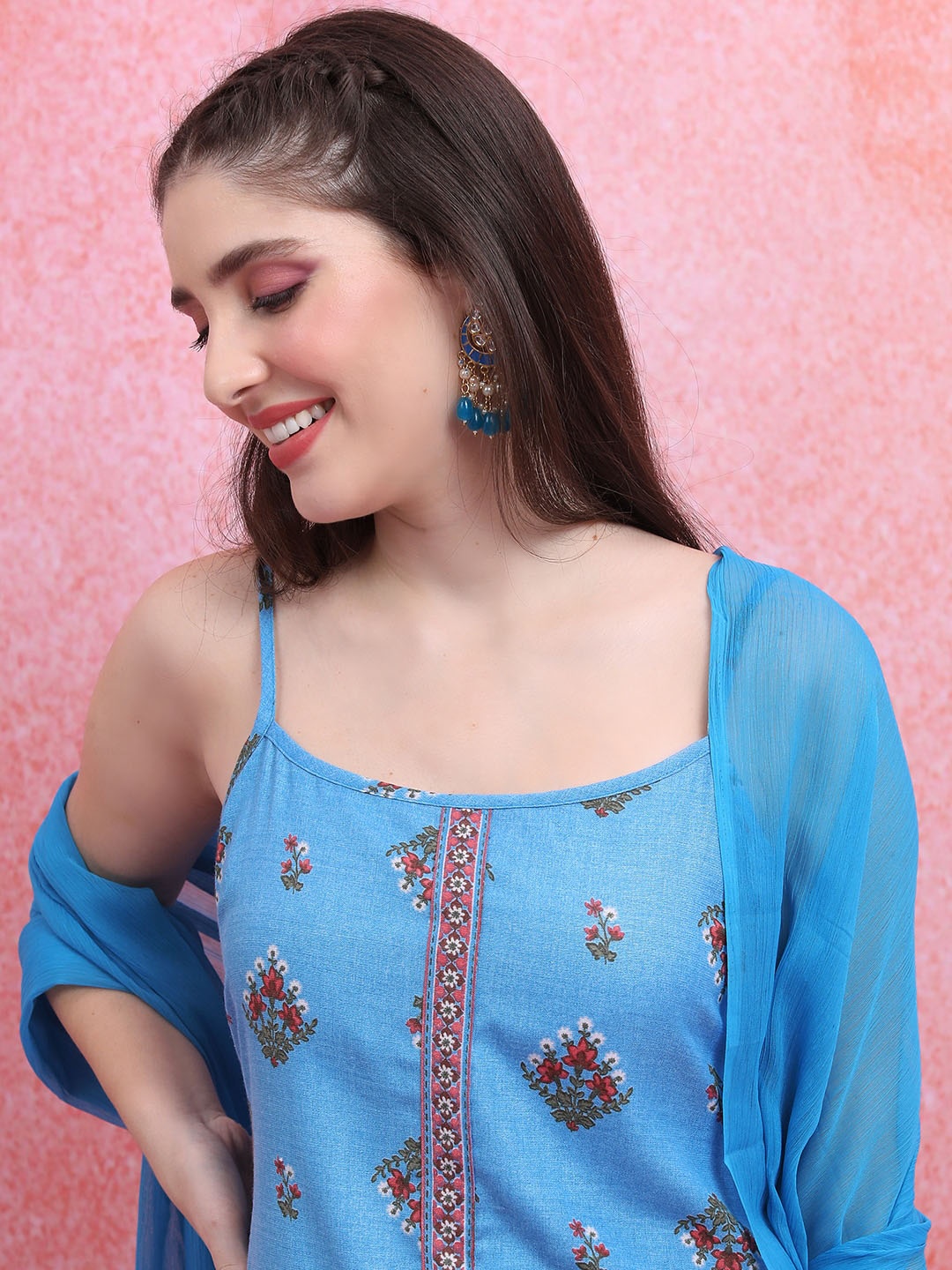 

KETCH Ethnic Motifs Printed Straight Kurta With Palazzos & Dupatta, Blue