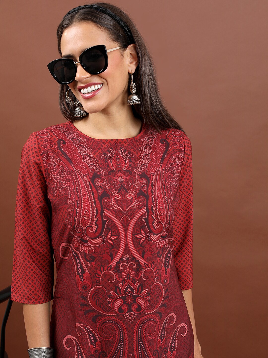 

KETCH Ethnic Motifs Printed Thread Work Kurta, Maroon
