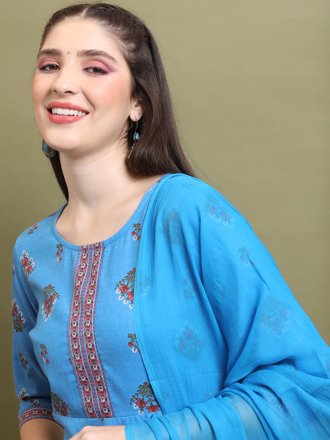 

KETCH Ethnic Motifs Printed Regular Kurta With Palazzos & Dupatta, Blue
