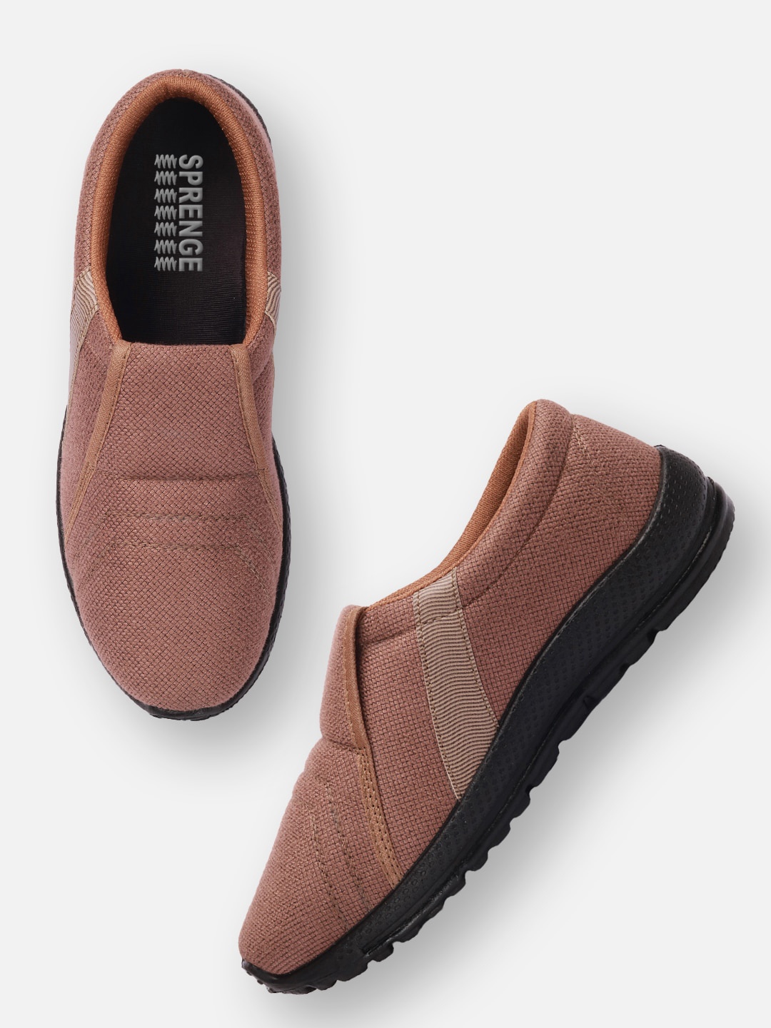 

SPRENGE Men Textured Lightweight Comfort Insole Contrast Sole Slip On Sneakers, Tan