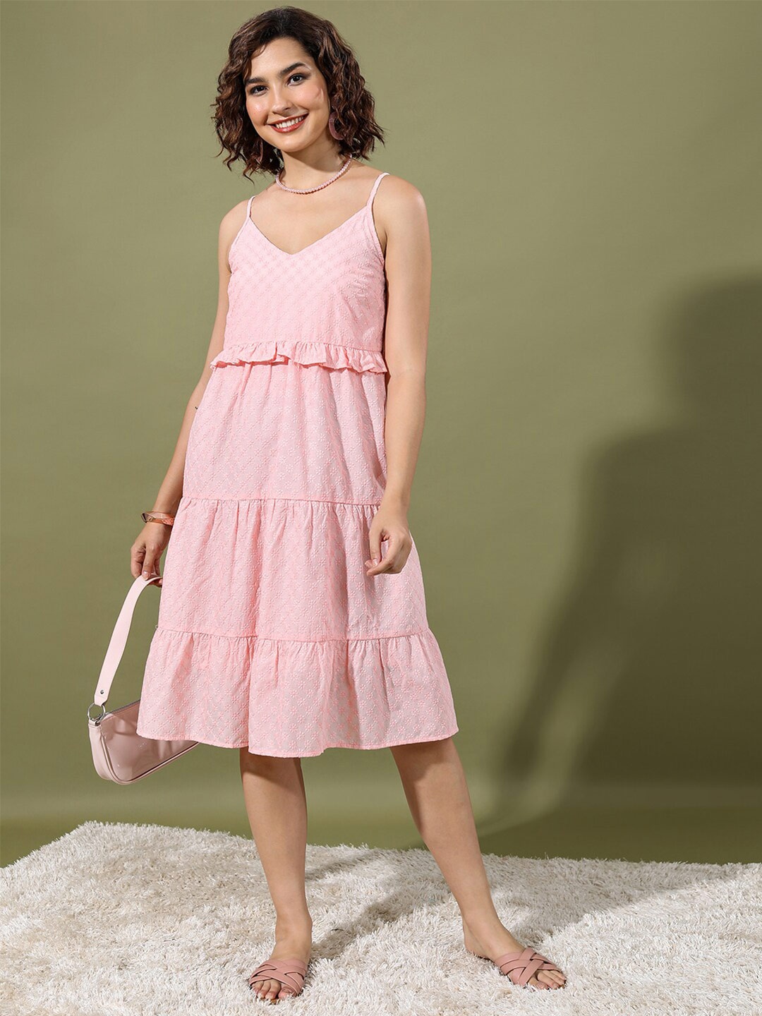 

Vishudh Shoulder Straps A-Line Dress, Pink