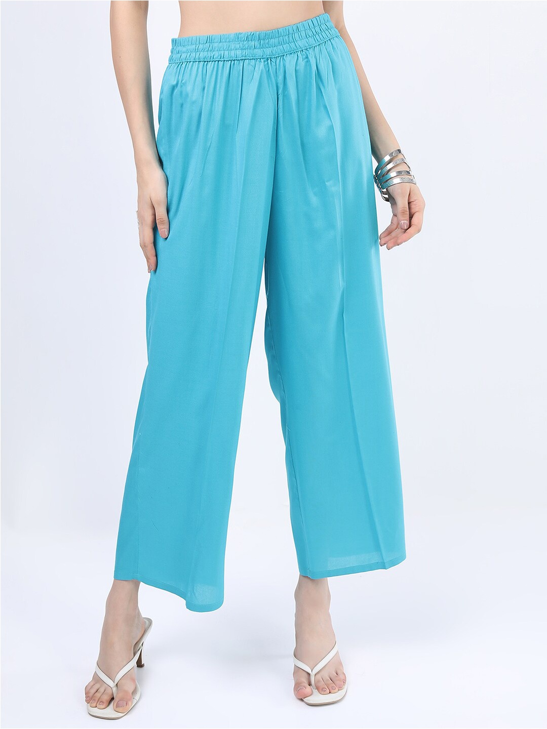 

Vishudh Women Wide Leg Palazzos, Blue