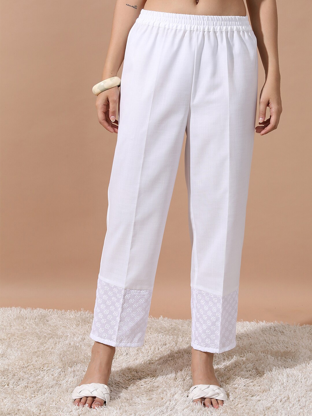 

Vishudh Women White Straight Fit Palazzos