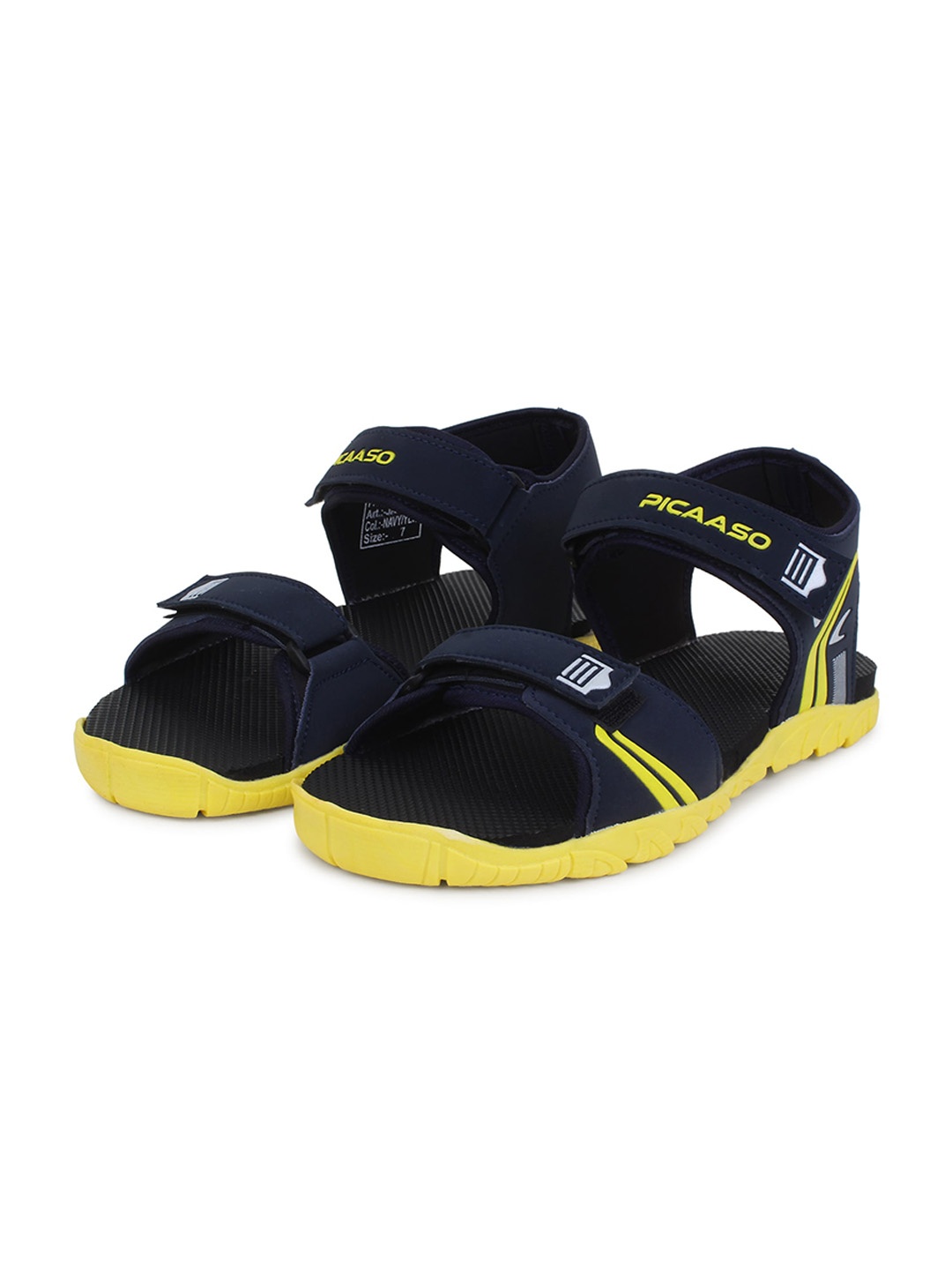 

PICAASO Men Textured Sports Sandals With Velcro Closure, Navy blue