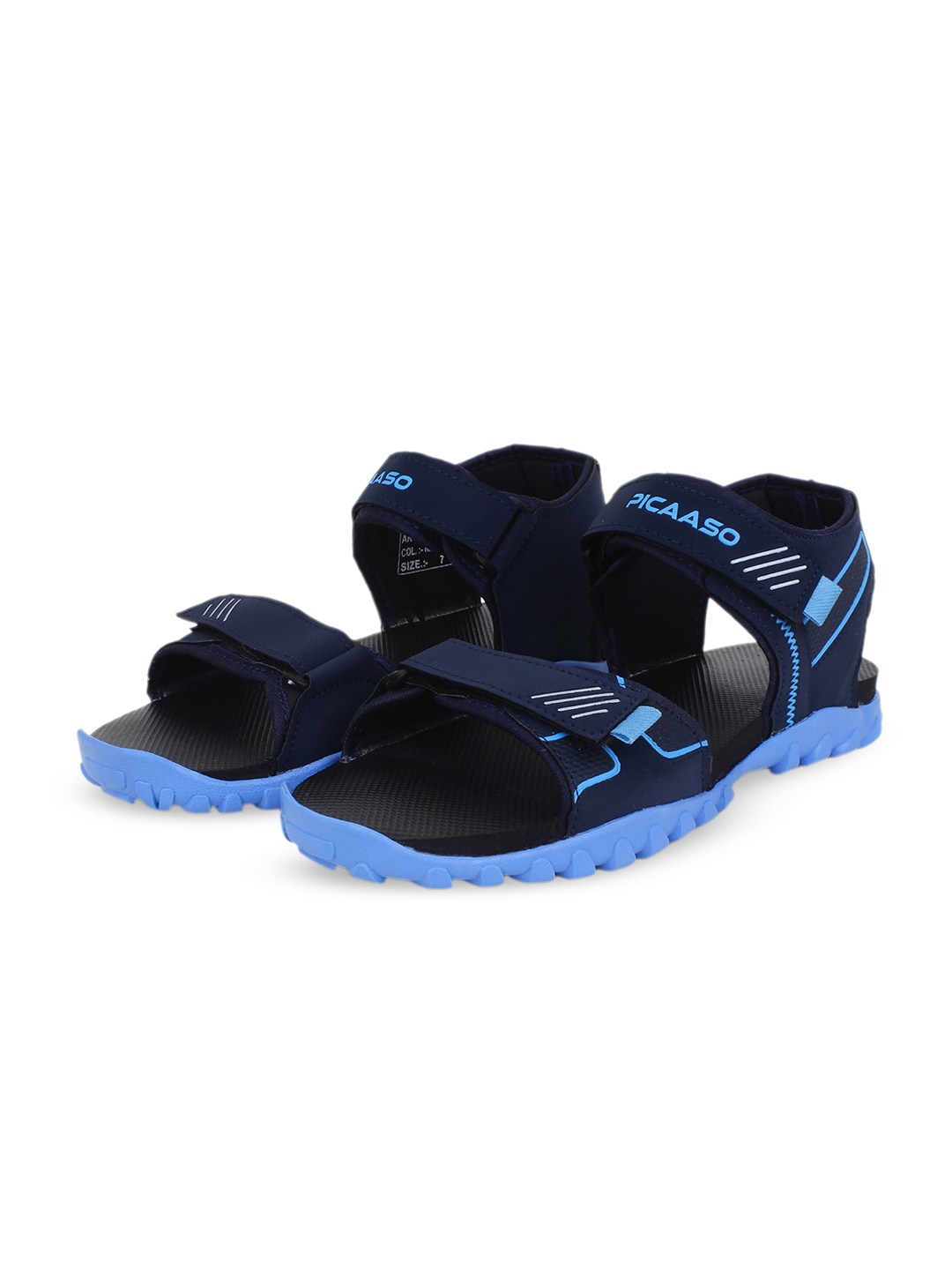 

PICAASO Men Textured Sports Sandals With Velcro Closure, Navy blue
