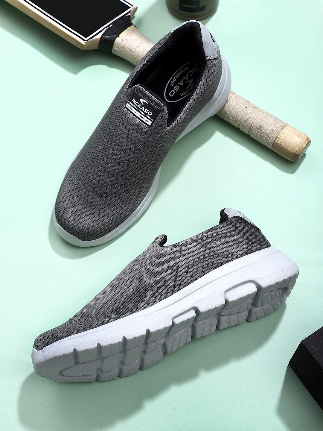 

Airson Men Textured Mesh Lightweight Comfort Insole Slip-On Sneakers, Grey