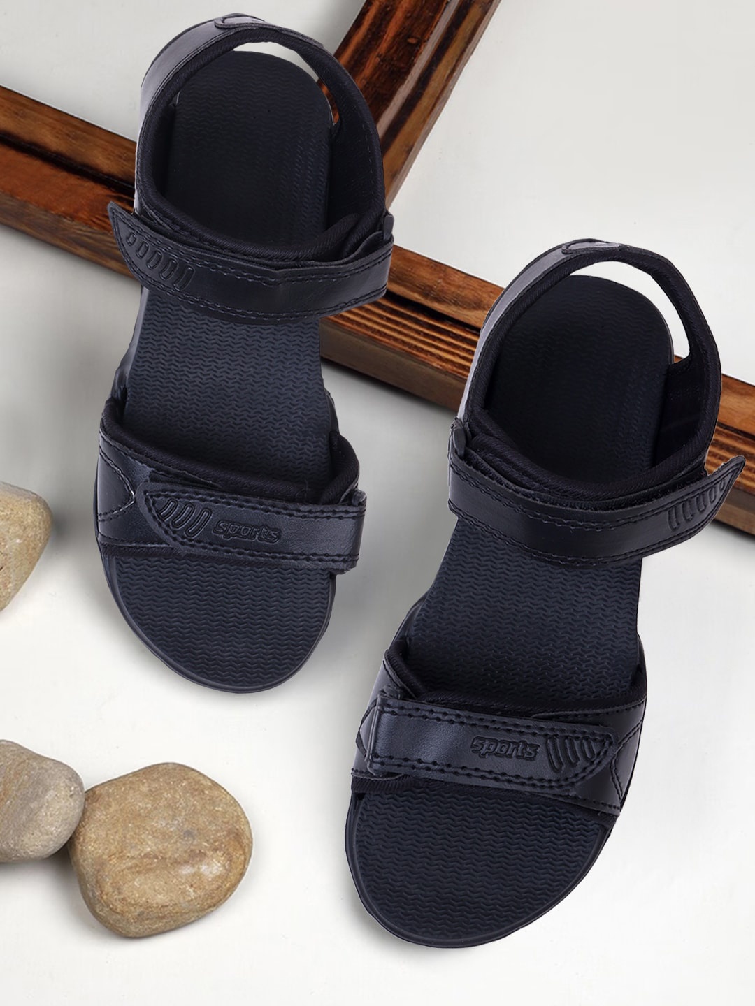 

Airson Men Textured Sports Sandals With Velcro Closure, Black