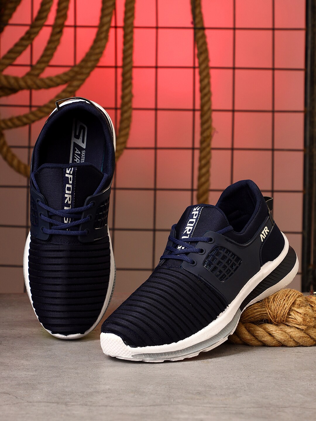 

Airson Men Mesh Memory Foam Running Shoes, Navy blue