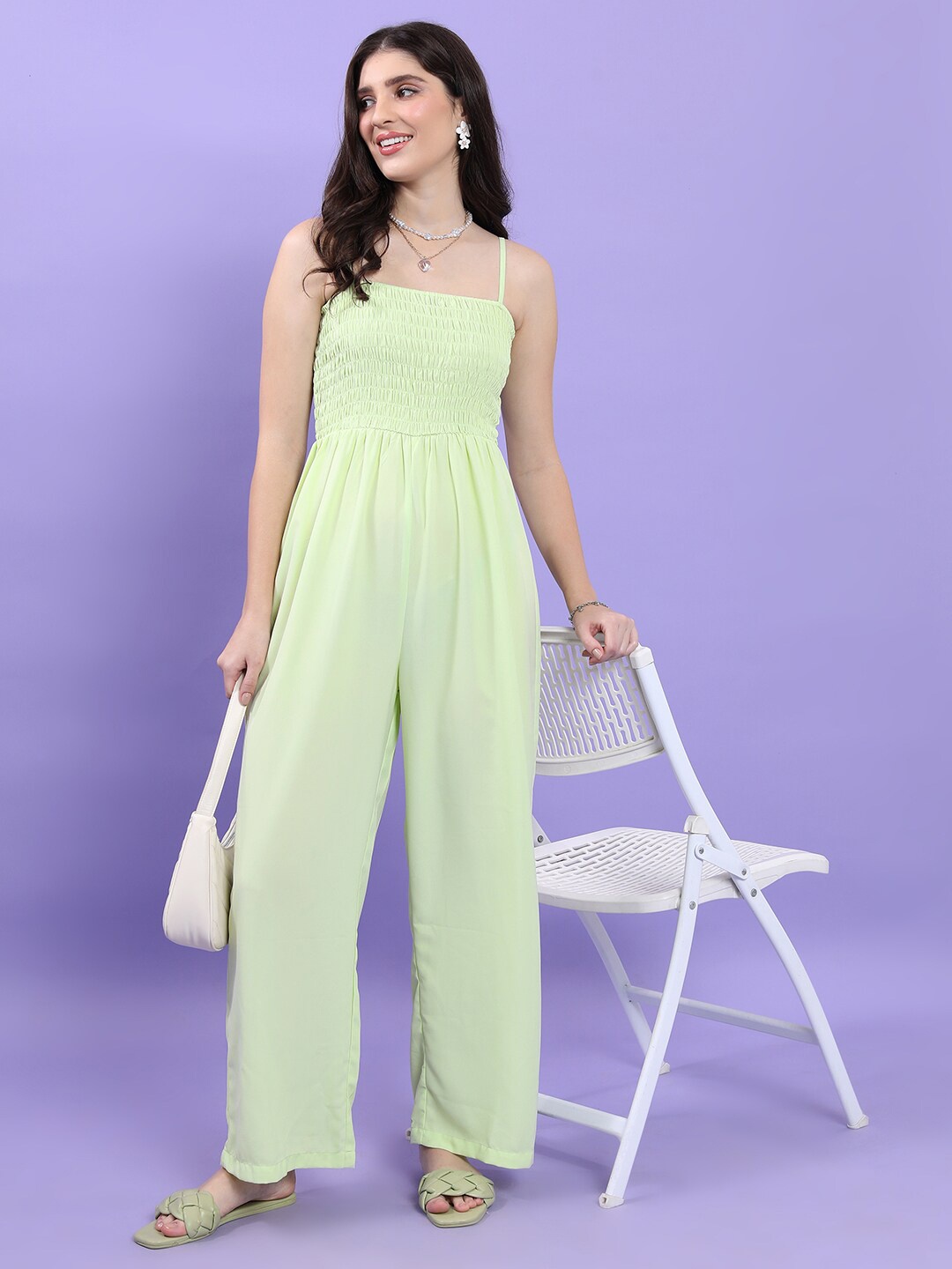 

KETCH Shoulder Straps Smocked Basic Jumpsuit, Green