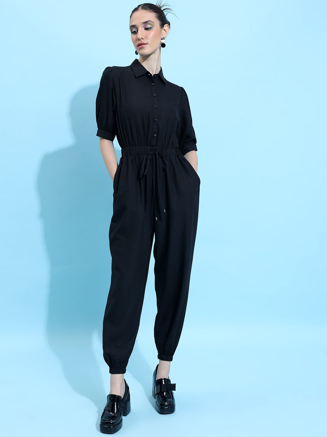 

KETCH Shirt Collar Basic Jumpsuit, Black