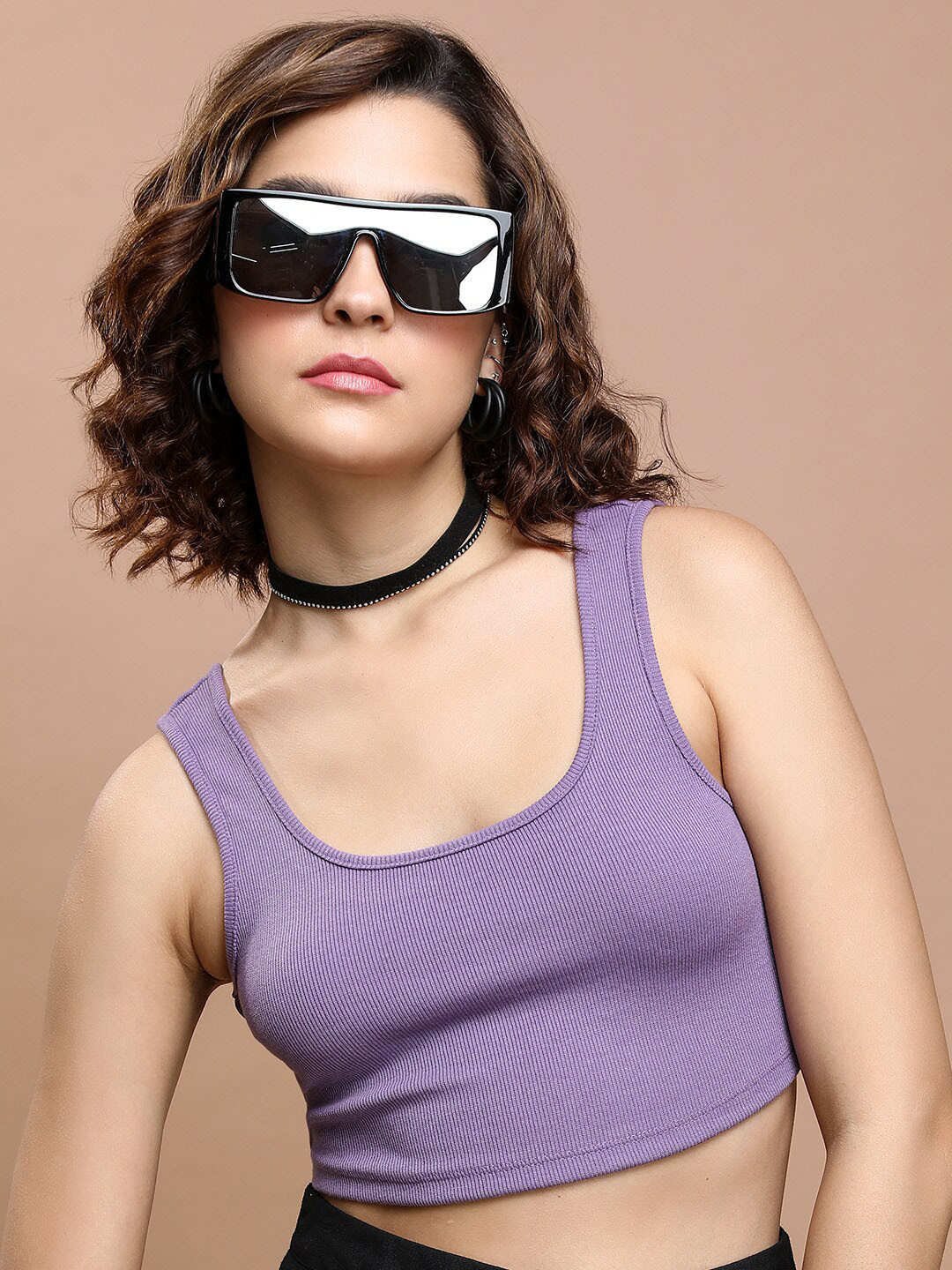 

KETCH Scoop Neck Tank Crop Top, Purple
