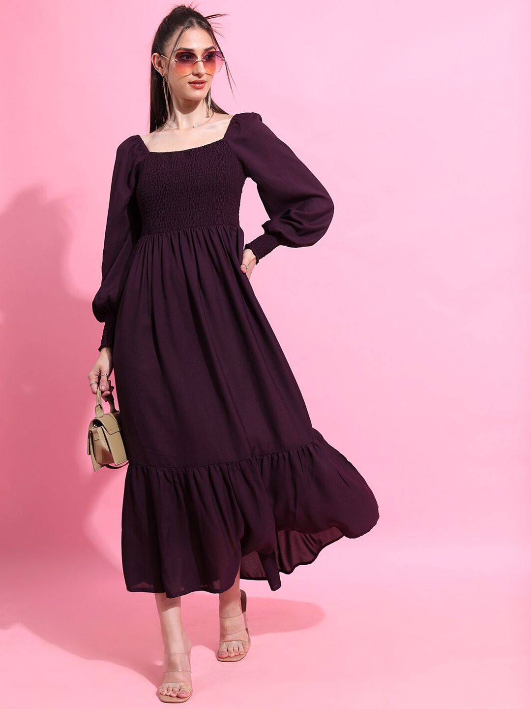 

KETCH Puff Sleeve Maxi Dress, Purple