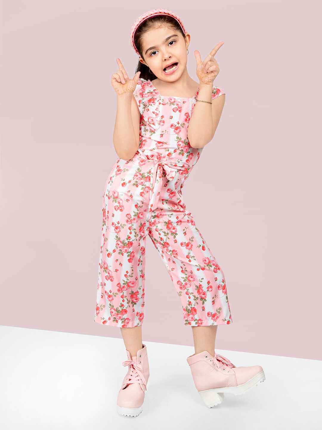 

Naughty Ninos Girls Floral Printed Basic Jumpsuit, Pink