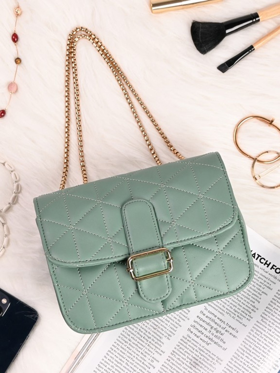 

Visual Echoes Quilted Structured Handheld Bag, Green