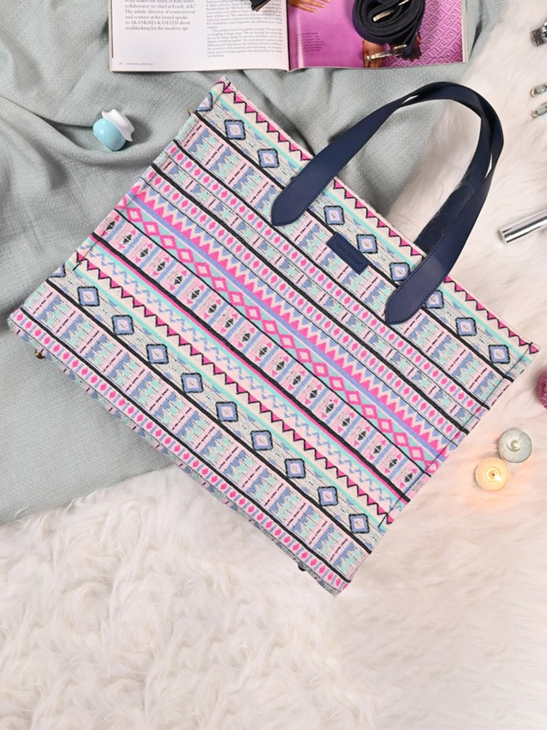 

Visual Echoes Geometric Woven Design Structured Tote Bag - Up To 15 Inch laptop, Black