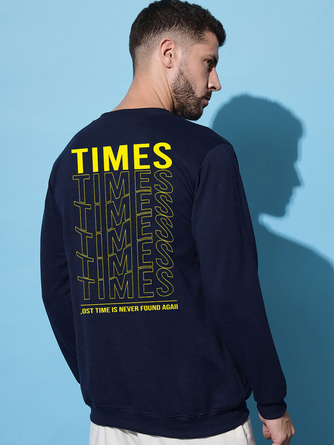 

Imsa Moda Typography Printed Fleece Pullover Sweatshirt, Navy blue