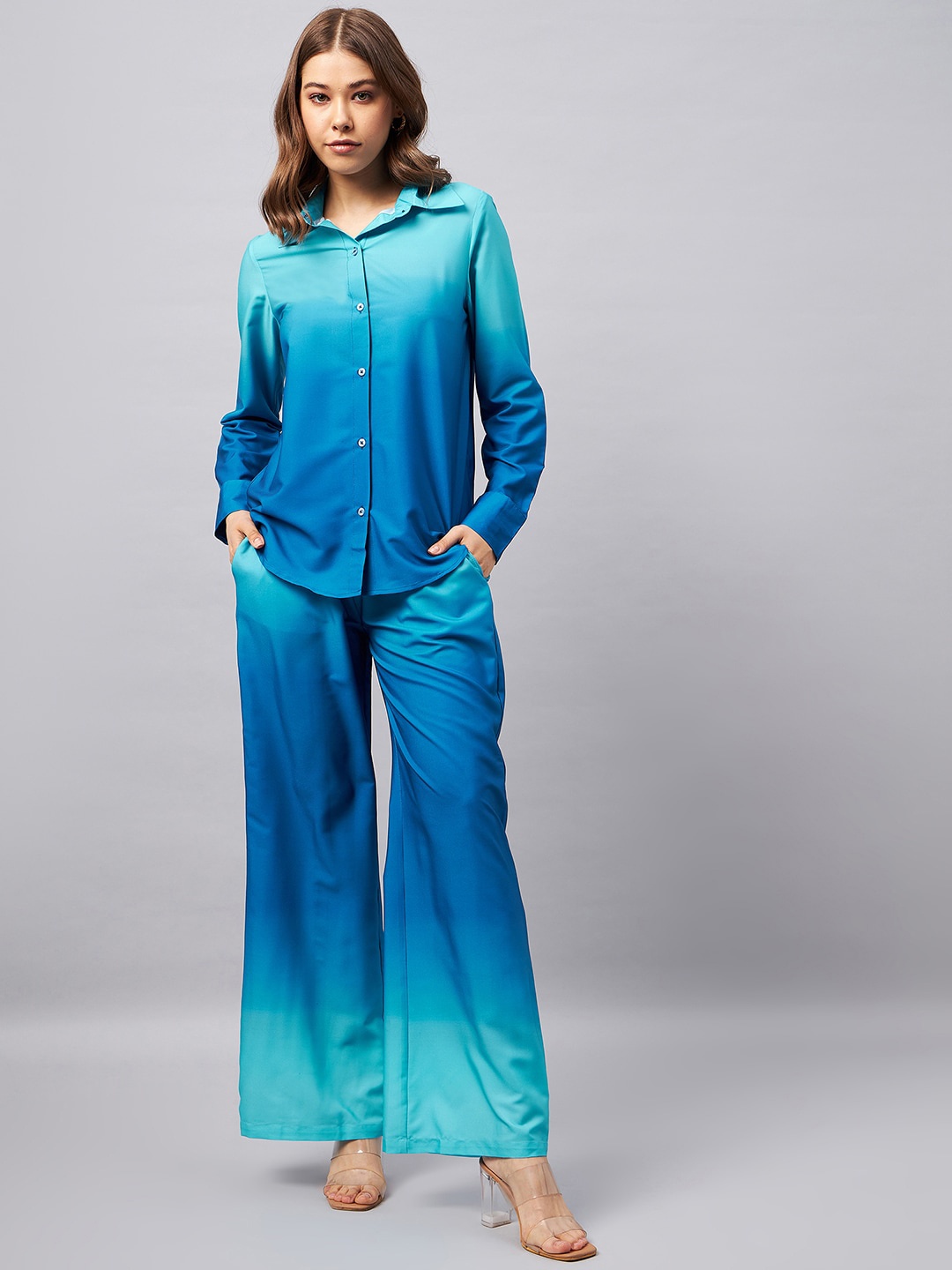 

Chemistry Ombre Dyed Shirt Collar Shirt With Trousers, Blue