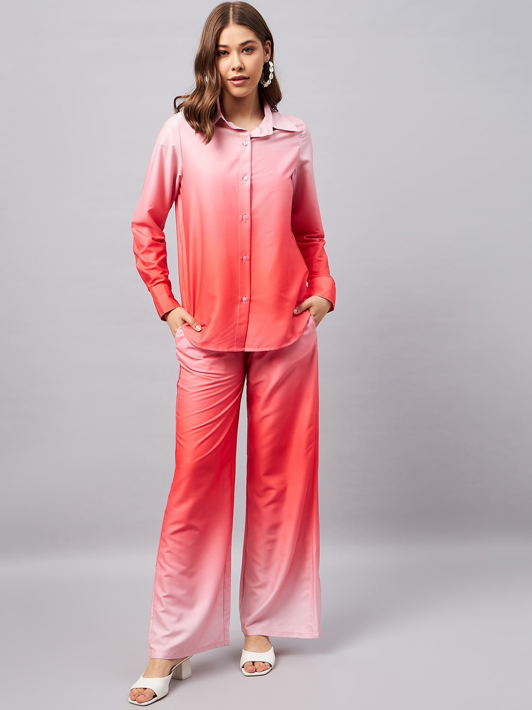 

Chemistry Ombre Dyed Shirt Collar Shirt With Trousers, Red
