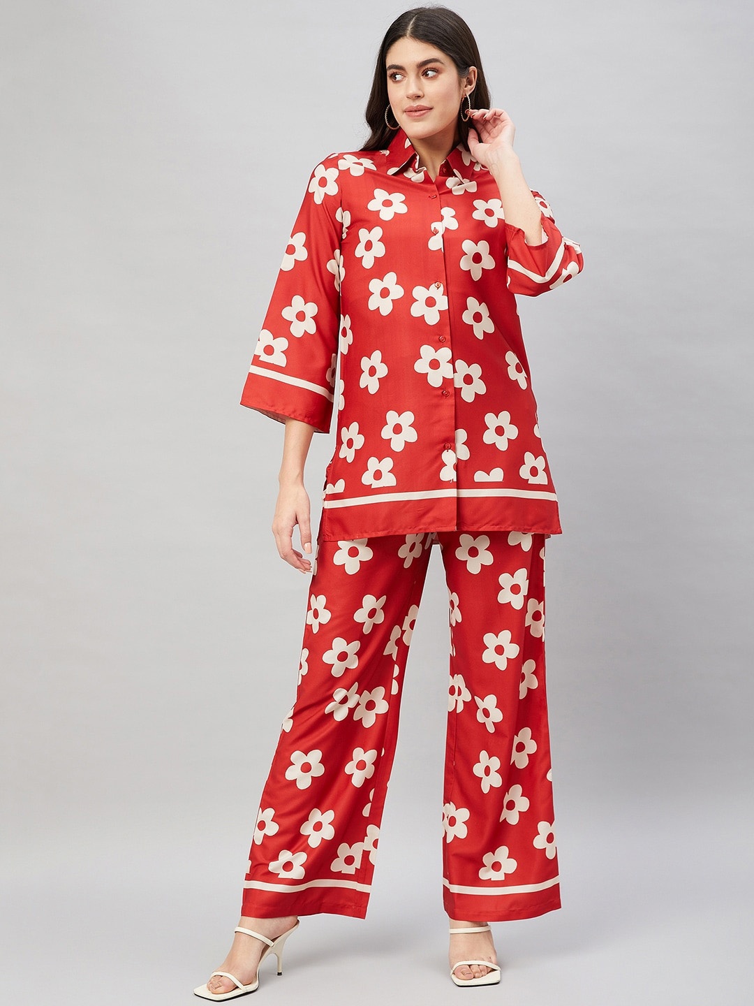 

Chemistry Floral Printed Shirt Collar Shirt With Trouser, Red