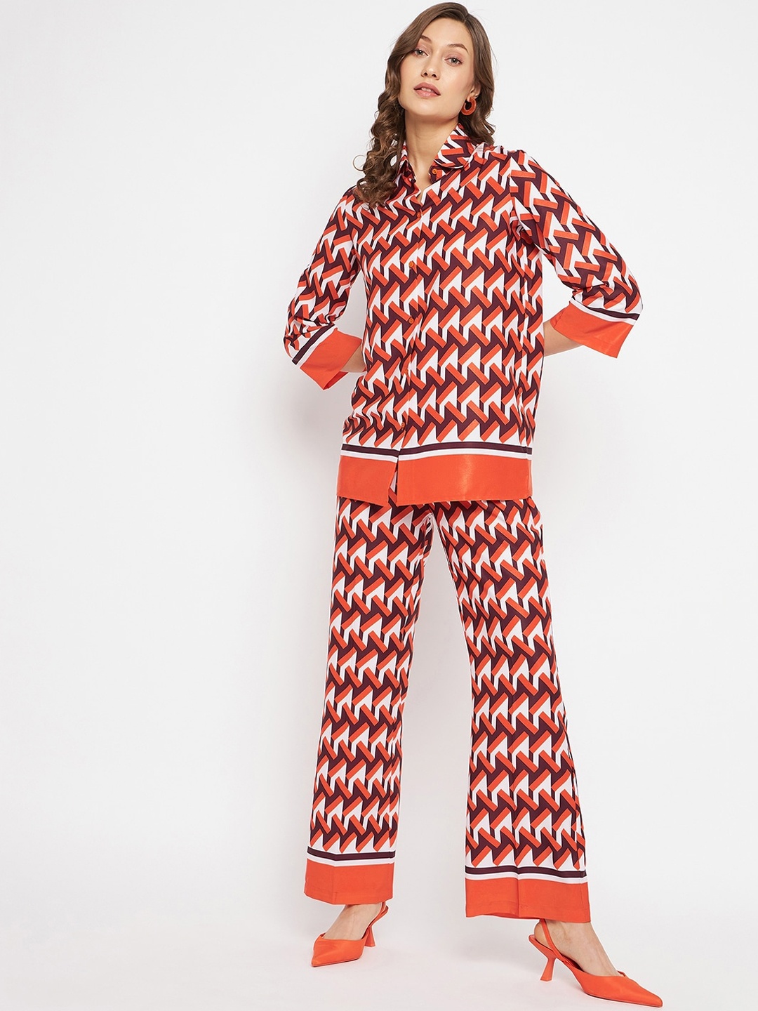 

Chemistry Abstract Printed Shirt Collar Shirt With Trouser, Orange