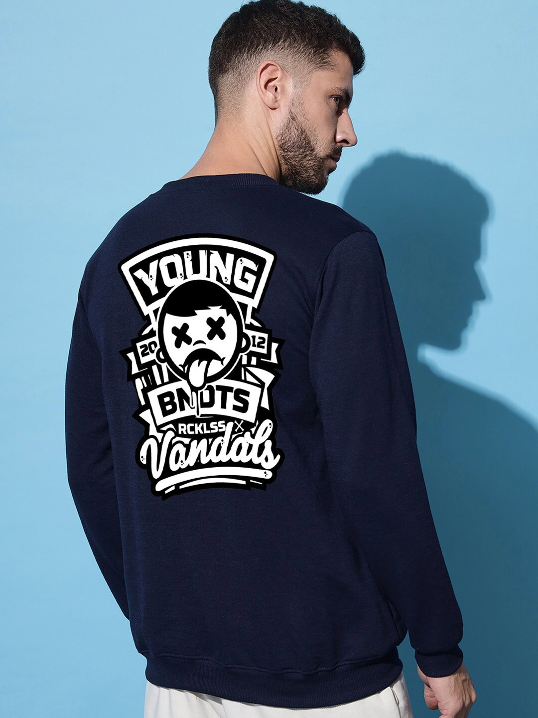 

Imsa Moda Typography Printed Fleece Pullover, Navy blue