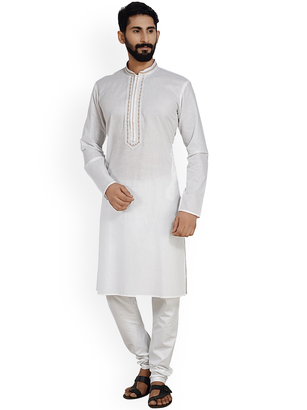 

ARRUGA Mandarin Collar Kurta With Pyjamas, White