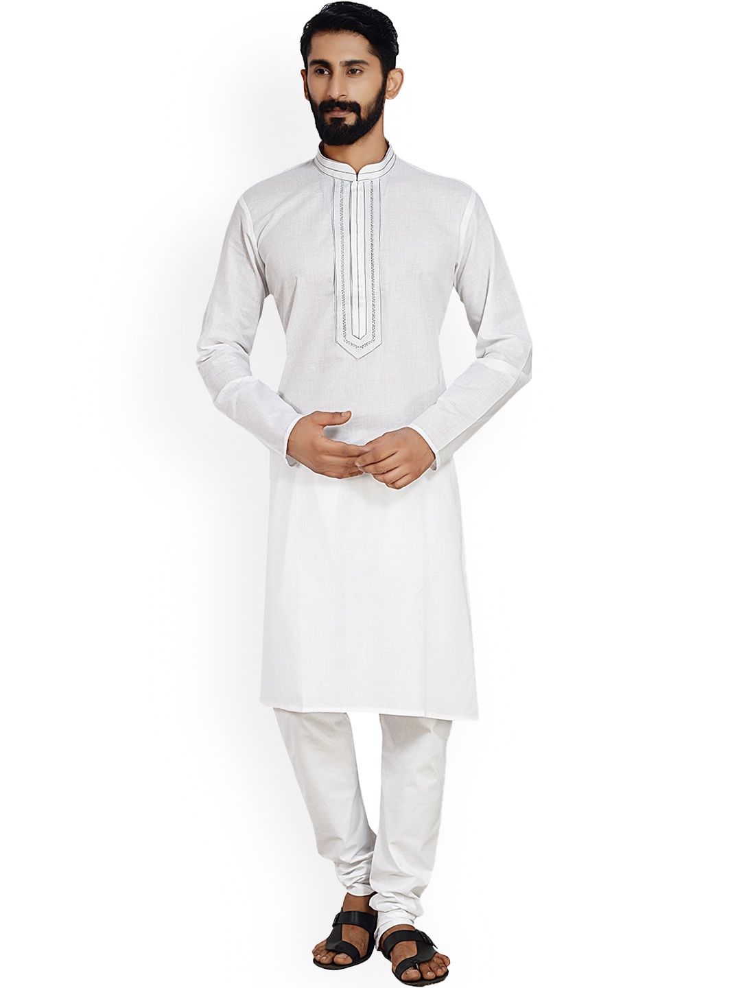 

ARRUGA Mandarin Collar Kurta With Pyjamas, White