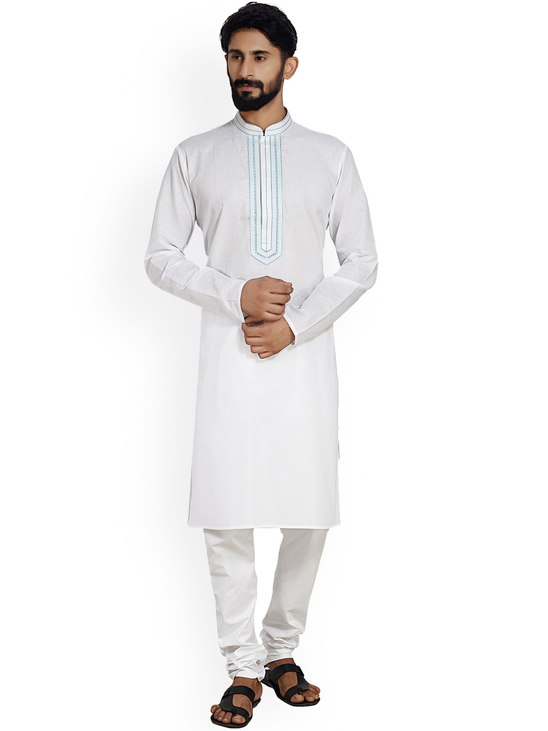 

ARRUGA Mandarin Collar Straight Kurta With Pyjamas, White