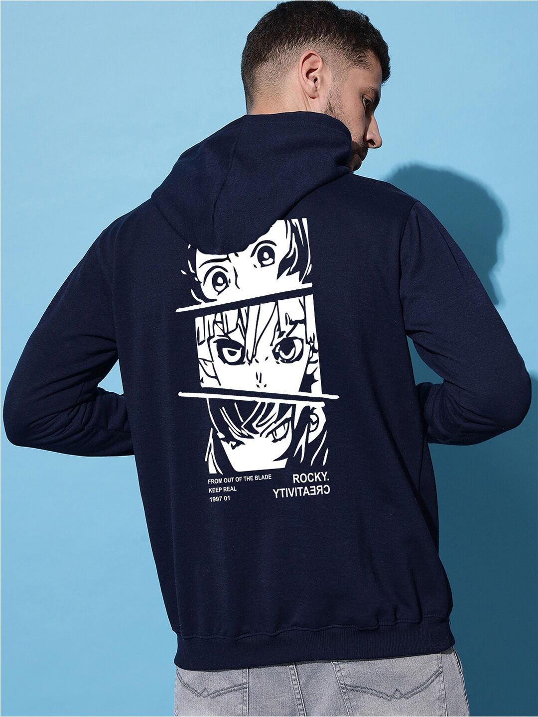 

Imsa Moda Graphic Printed Hooded Pullover, Navy blue