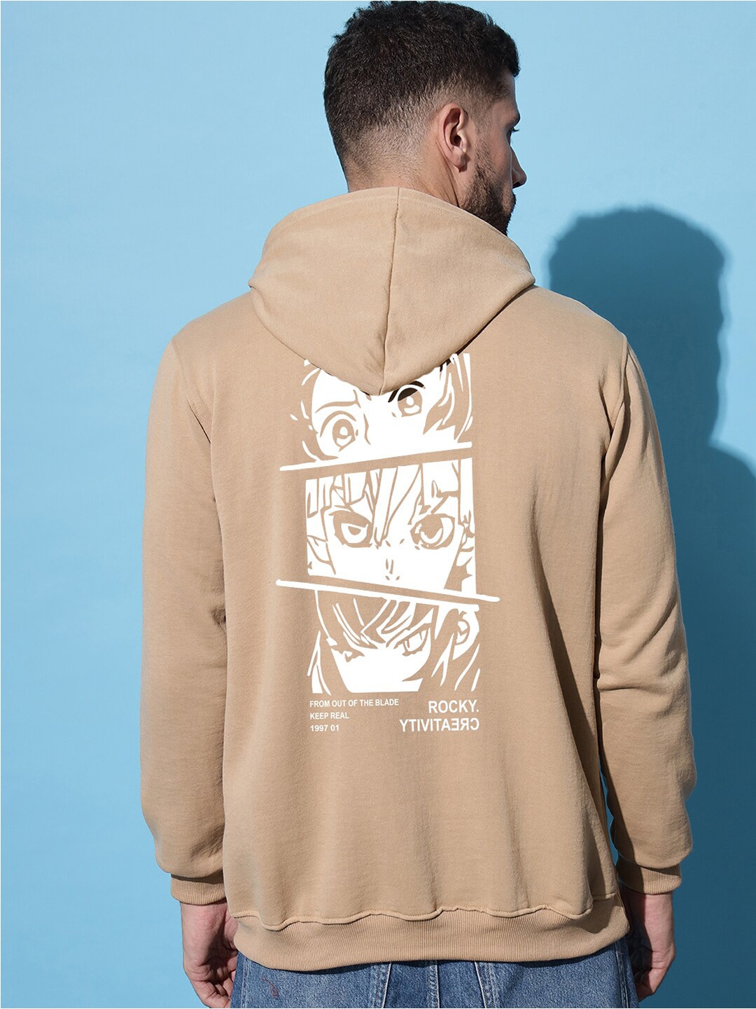 

Imsa Moda Graphic Printed Hooded Fleece Pullover, Beige