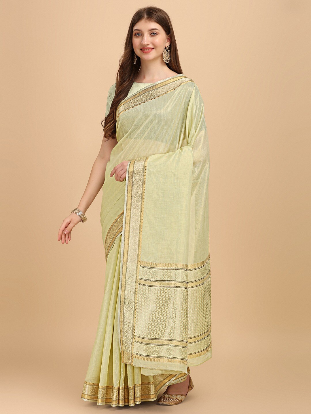 

INsthah Zari Tissue Banarasi Saree, Green